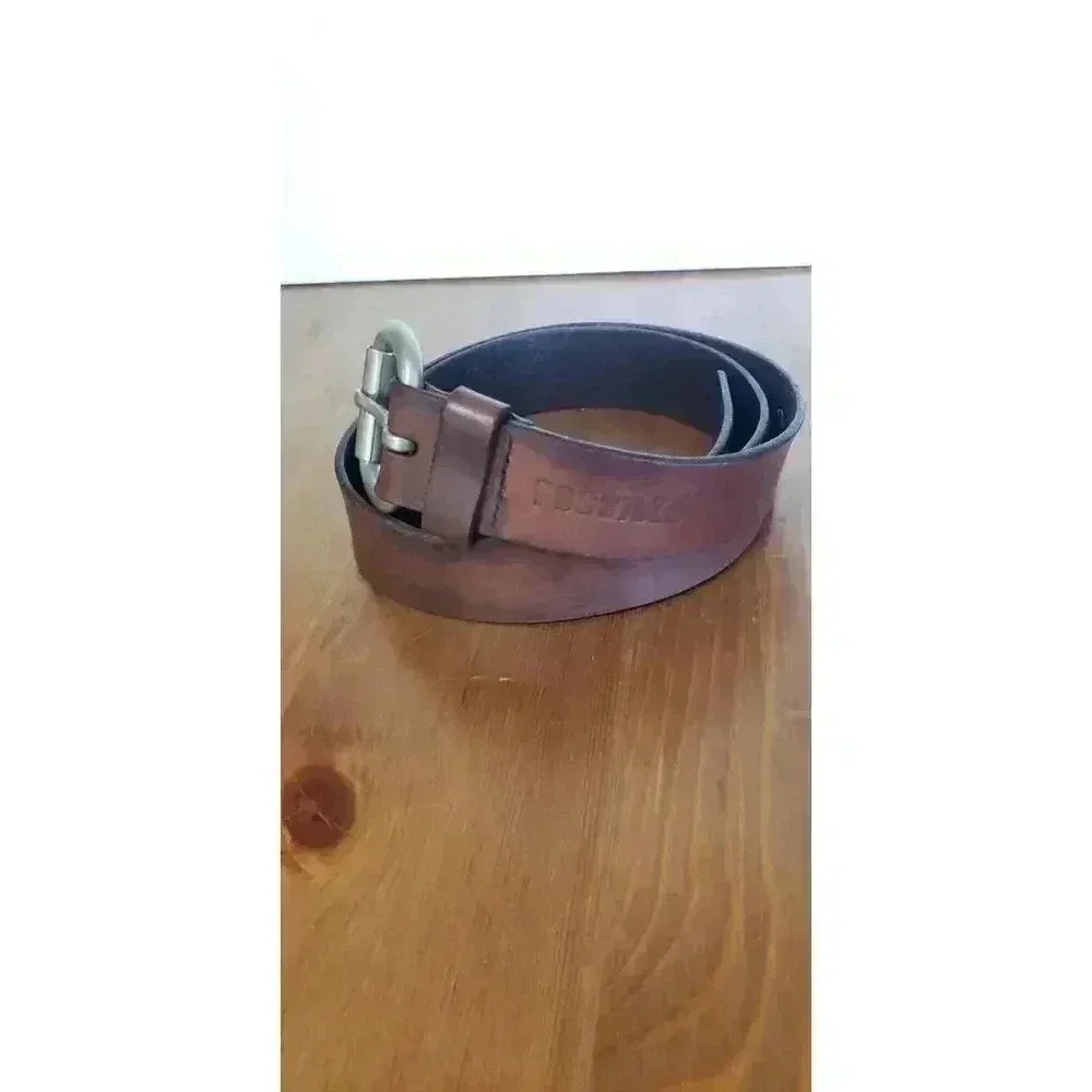 Genuine leather Fossil belt mens size 38 brown with silver stainless steel buckl